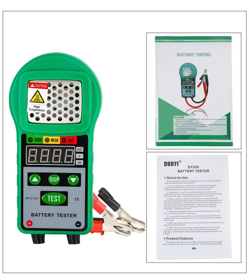 DUOYI DY225 Car Battery Tester Analyzer 6V 12V DC  Automotive Resistance Test Auto for Electric Battery Energy Storage Marine