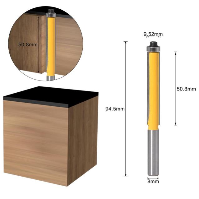 8mm SHANKlong blade flush bit Flush Trim Router Bit End Bearing For Woodworking Cutting Tool