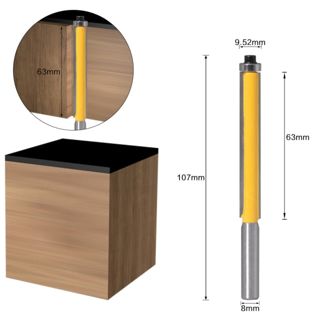 8mm SHANKlong blade flush bit Flush Trim Router Bit End Bearing For Woodworking Cutting Tool