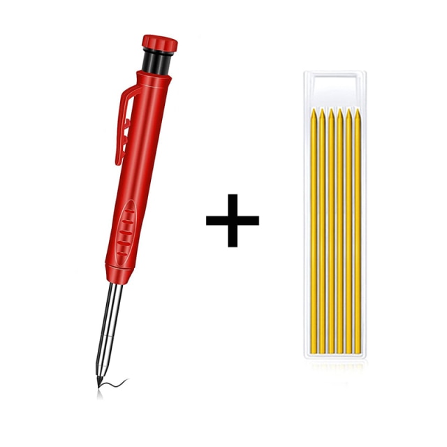 Solid Carpenter Pencil Set With 6 Refill Leads Built-in Sharpener Marking Tool Woodworking Deep Hole Mechanical Pencils