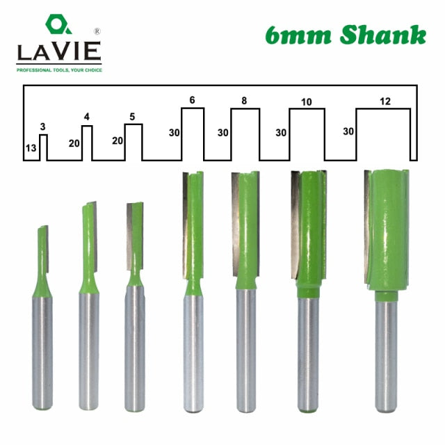 LAVIE 7pcs 6mm Shank Single Double Flute Straight Bit Milling Cutter for Wood Tungsten Carbide Router Bit Woodwork Tool MC06021